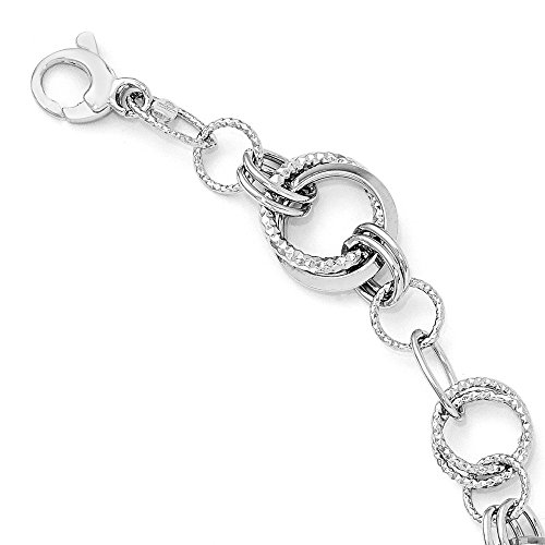 Solid 14K White Gold And Textured Unique Link Bracelet - With Secure Lobster Lock Clasp 7" #TOP8
