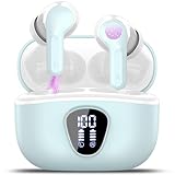 Wireless Earbuds Bluetooth 5.3 Headphones, 40H Playback HiFi Stereo Ear Buds with LED Display, ENC Noise Cancelling Earbuds, IP7 Waterproof in-Ear Earphone for iOS Andriod Sport/Workout/Running/Cyan