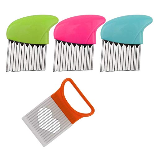 Fruit And Vegetable Wavy Knife, Stainless Steel Blade, Crinkle Cutter Slice, Home And Kitchen Dining (3Pcs Crinkle Cutter +1Pcs Fork Or 2Pcs Crinkle Cutter 2Pcs Fork) Random Set #TOP7