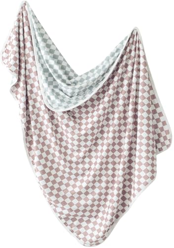 Image of Little Jump 2- Layers Jersey Knitted Swaddle Blanket, Premium Baby Blanket,Soft Stretchy Quilt for Babies, Toddlers, Kids (Coffee & sage cherckered)