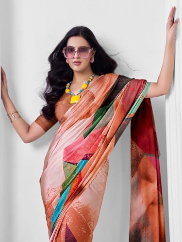 Image of SIRIL Women's Printed Crepe Silk Saree with Unstitched Blouse Piece