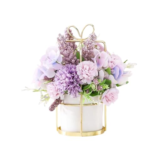 Fleurs artificielles dans un vase, fleurs artificielles en soie, pivoine rose, décoration de salle de bain, pot de fleurs en céramique, cadre en métal,...