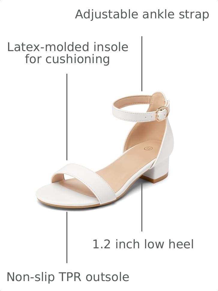 Image of K KomForme Girls Sandals Low Heels Dress Pump Ankle Strap Open Toe Wedding Party Shoes(Toddler /Little Kids /Big Kids)