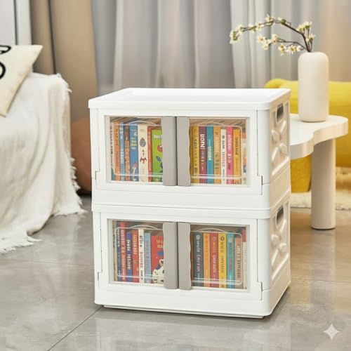 Image of URBAN LUXY Foldable Plastic Rack for Storage /Kitchen Cupboard /Sturdy Wardrobe for Clothes /Multipurpose Storage Organizer /Closet for Bedroom /Living Room /Laundry Room (White-Storage BIN - 2DOOR, 2PCS)