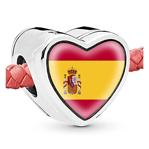 Mootael Spain Spanish Flag Heart Beads for bracelets Jewelry Making Silver Charms for Bracelets for Women Gifts