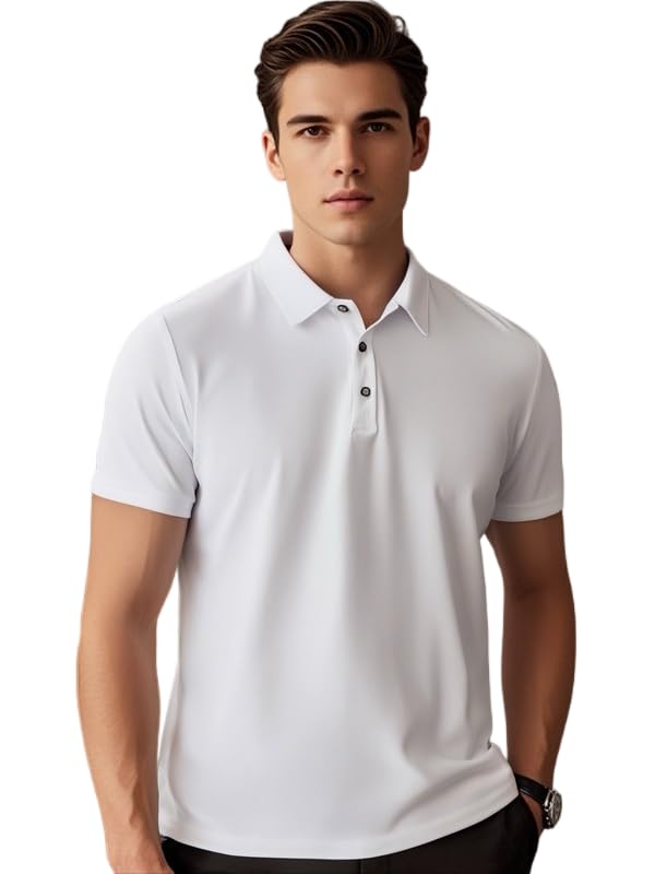 Classic Fit Polo Shirt Black Short Sleeve Three-Button Placket Smart Casual