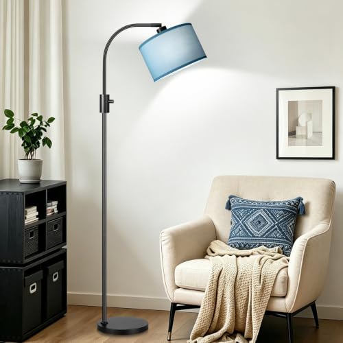 Image of Nintiue Dimmable Black Floor Lamp, 1200 Lumens LED Edison Bulb Included, Arc Gold Floor Lamps for Living Room Modern Standing Lamp with Sky Blue Shade