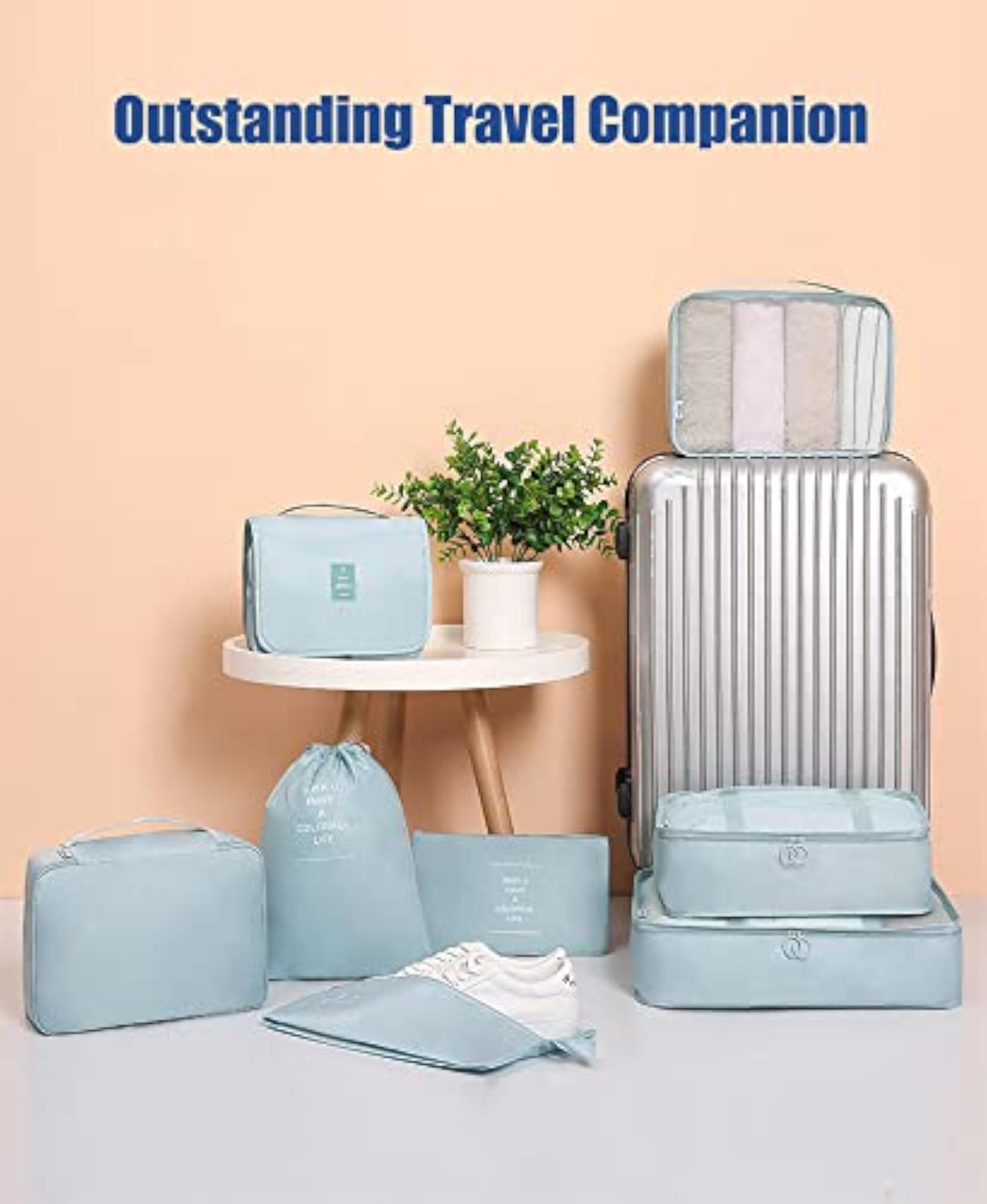 8pc Packing Cubes Set with Toiletry Bag & Laundry Bag