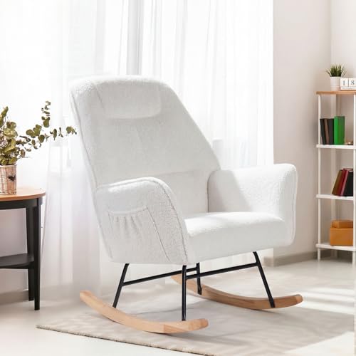 Oikiture Rocking Chair Nursing Armchair — Upholstered Sherpa Chair Cozy Rocking Comfort