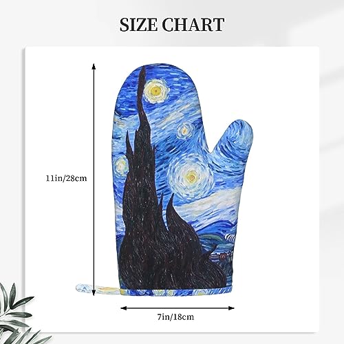 Magifun Starry Night Oven Mitts Print Of Van Gogh Oil Paintings Hand Gloves Mitts With Polyester Quilted Blue Heat Resistant Silicone Oven Gloves thumb #3