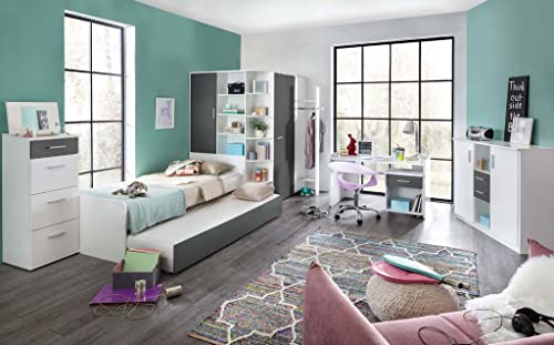 Froschkönig24 Joker Jugendzimmer Kinderzimmer Komplettset Weiß/Graphit 2