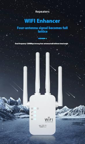 Wireless WiFi Signal Booster Amplifier, 1200Mbps Four-Antenna Repeater, Suitable for Home and Office WiFi Through-Wall Wireless Internet Network Extender with Ethernet Port - Image 3