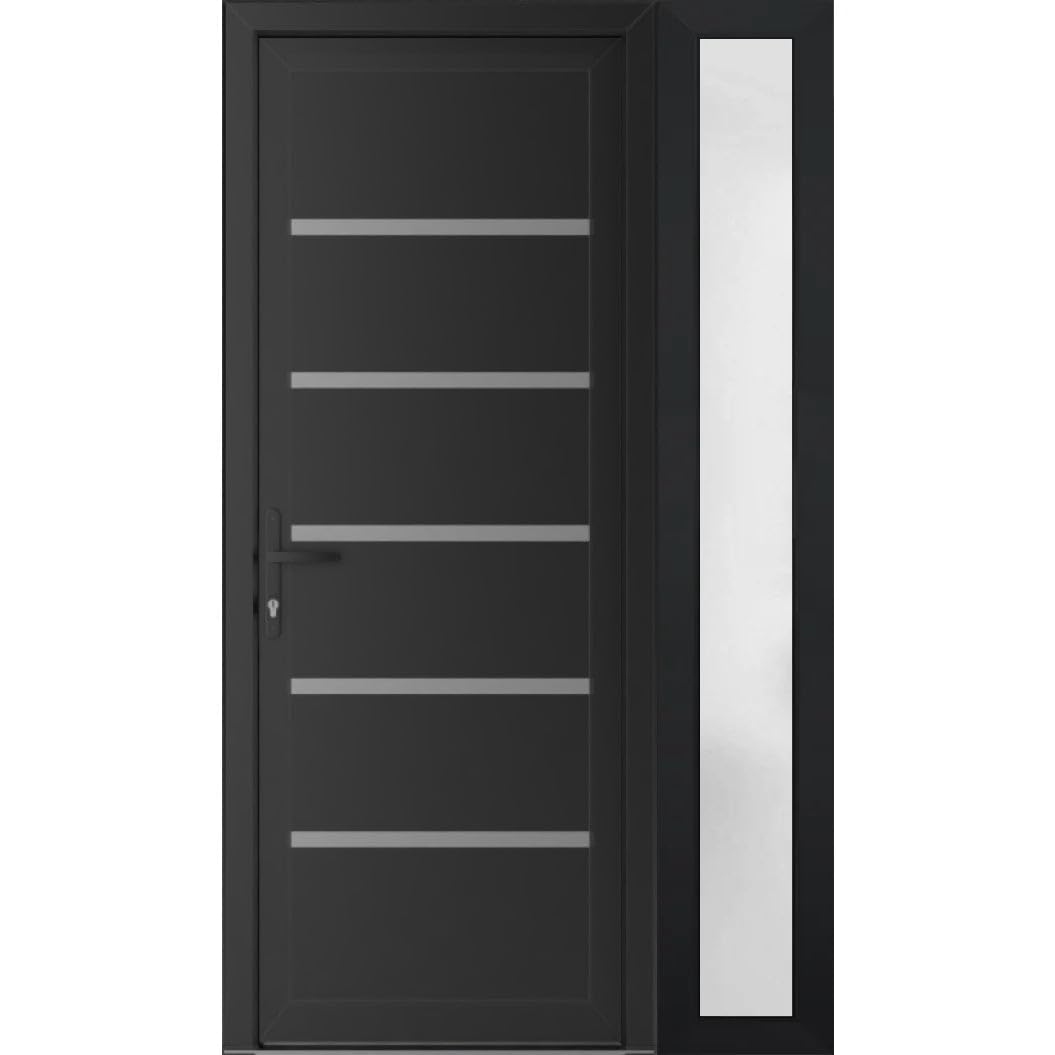 VDOMDOORS Front Exterior Door Prehung 32 x 80 inches | Manux 8415 Matte Black | Entry Door with Frame | Metal Sidelite Transom | 1 Sidelites 12" | Right Hand | Front Entry