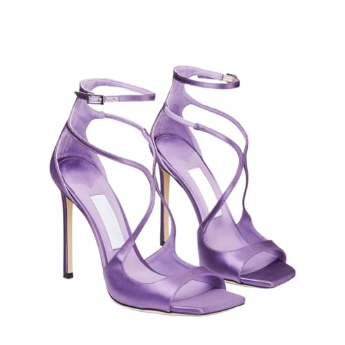 Image of Gikleihwy Women's Satin Heeled Sandals, Summer Open Toe Cross Strap Pumps, Ladies Ankle Stilettos Straps for Evening Party Prom Wedding Bridal(5 UK)