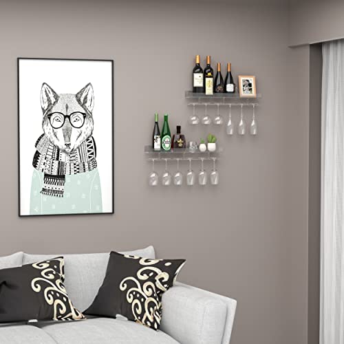 Hexsonhoma 24'' Clear Wine Glass Holder Wall Mounted 2 Pack, Acrylic Wall Bar Shelf With Removable Glasses Holder, Floating Bar Shelves For Wine Bottles, Liquor Bottles, Glasses #TOP6