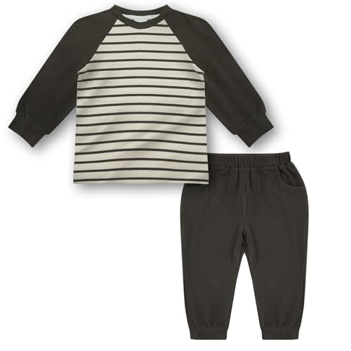 JiuBreeze Toddler Baby Boy Fall Long Sleeve Shirts Set 2-piece Striped Outfit Set (Dark Grey, 4-5T)