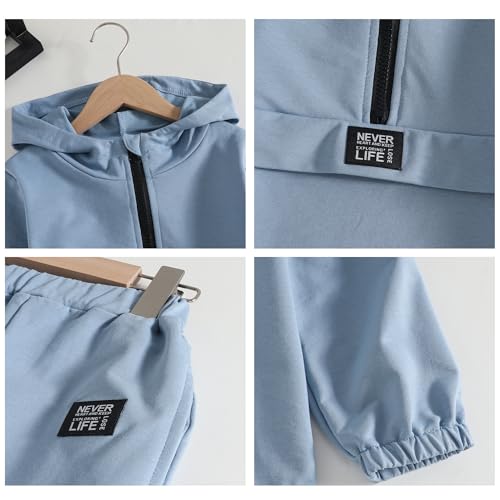 Image of Kids Boys Clothes Color Blocking Hoodie Sweatshirts and Pant 2Pcs Fall Outfits Set Size 5-10