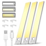 Under Cabinet Lighting 12 inch Rechargeable Battery Operated Motion Sensor Light Wireless Under Counter Lights for Kitchen, Stairs,Hallway (3 Pack)