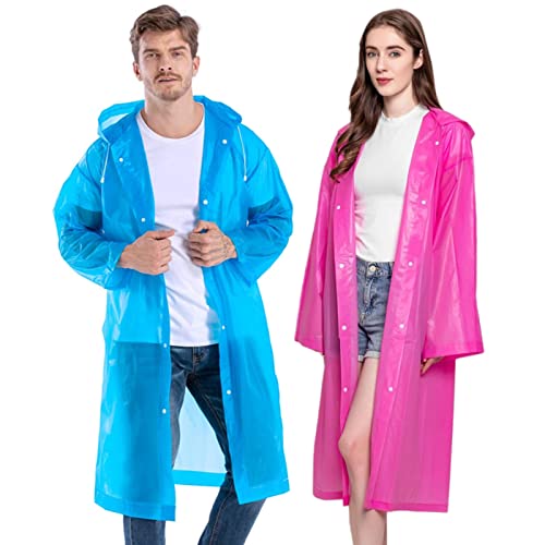Image of Rain Poncho for Kids Boys Girls - 2 Pack Reusable Waterproof Rain Coat Jacket for Teen Disney, Clear Pink Yellow Blue Purple