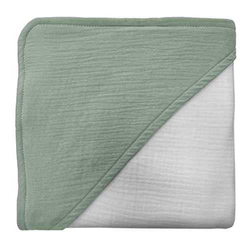 MIMUSELINA Toalla bebé - Capa de baño Doble Capa de Muselina 100% Algodon y Absorbente - Seca Muy Bien - Extra Grande (1x1m) con Goma al Cuello y Capucha - Ideal para Piel atópica (Menta)