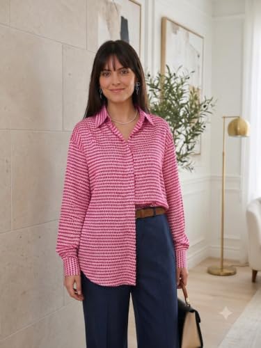 Image of OOMPH! Women's Printed Shirt | Full Sleeves | Collared Neck | Curved Hem | Casual Shirt for Women