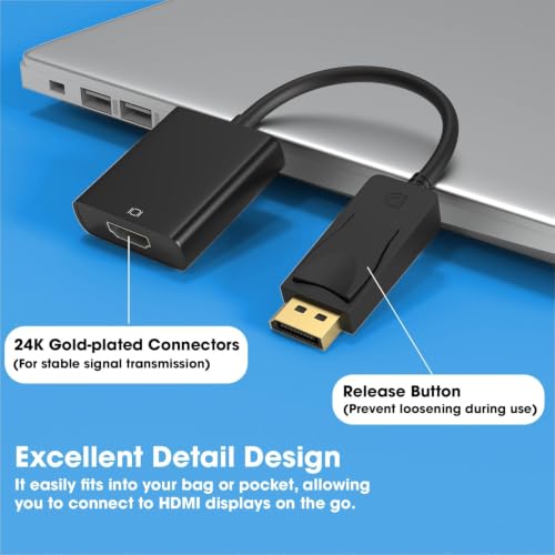 Image of Sounce Display Port to HDMI Adapter 1080p - Gold-Plated DP to HDMI Male to Female Converter Cable | 1920x1080@60Hz | Stable IC Chip | Compatible with PC, Laptop, Monitor, Projector, HDTV