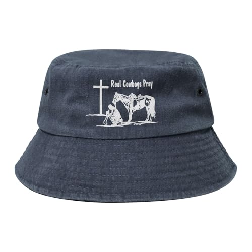 Christian Cowboy Praying Prays Vintage Bucket Hats, Sun hat with Western Style