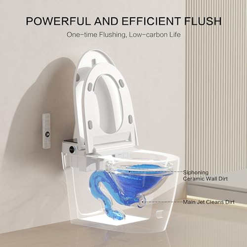 Smart Toilet with Built-In Bidet, Heated Seat, Dual Auto Flush, Warm Water & Dry Function, Tankless Design, Foot Sensor, Night Light, and Wireless Remote Control