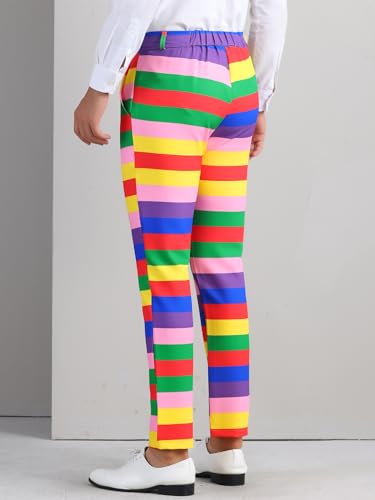 Lars Amadeus Rainbow Dress Pants for Men's Regular Fit Contrast Color Slacks Striped Trousers3