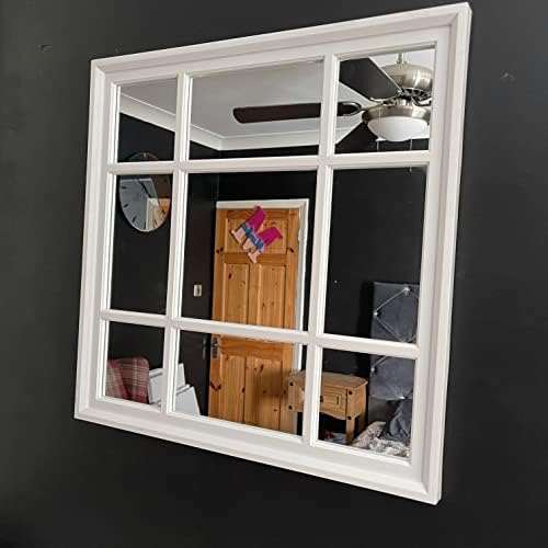 WHITE ENCHANTED WINDOW STYLE WALL MIRROR MANTEL HALLWAY SQUARE WINDOW MIRROR 61x61cm