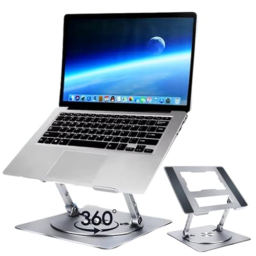 KHROMAX Soporte Portátil Giratorio 360° para Laptop 10-17”, Altura Ajustable, Aluminio Plegable y Antideslizante