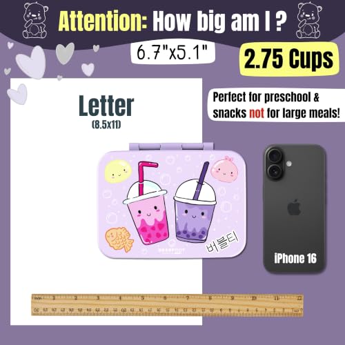 Image of Kids Lunch Box with Compartments - Compact & Lightweight | Leak-Proof, BPA-Free, Dishwasher Safe | Hand-Drawn Design for Preschool, School, Travel (BubbleTea Purple, 2.75 Cups)