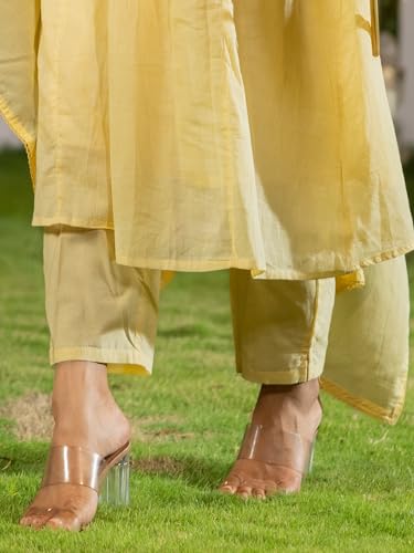 Image of INDO ERA Women's A-Line Pure Cotton Floral Embroidered Kurta & Pant with Dupatta Set (R2STR9793)