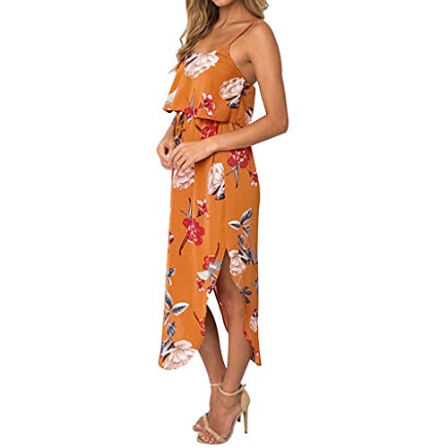 Sunnywill Women Skirt, Valentine's Gifts Ladies Summer Fashion Strap Print Short Sleeve Crew Neck Dress Womens Stylish British Style Beach Clothes Loose Dress Yellow