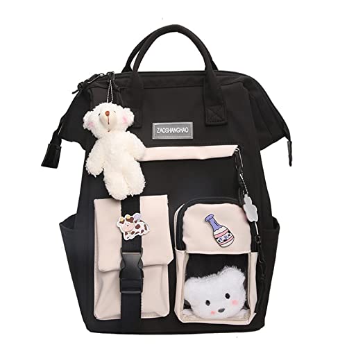 Mochila de comida deshidratada para adolescentes con bonito pin kawaii para mochila escolar, mochila de día de caminata, mochila de hidratación, Negro, Talla única