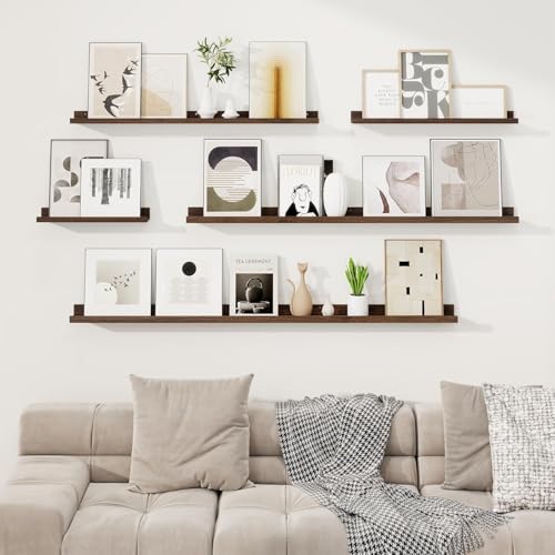 Image of Wooden Wall Mounting Shelves for Decorative Wall Shelf for Books, Decor, and Display - Elegant Space-Saving Design (Walnut Finish, 34 INCH)