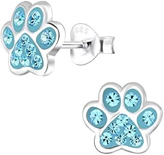 Blue Paw Print Earrings - Sterling Silver with Crystal Stones Gift
