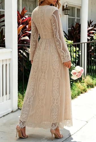 Image of Cercis Womens Off The Shoulder Floral Lace Maxi Wedding Dress Boho Flowy Wedding Guest Formal Long Dresses