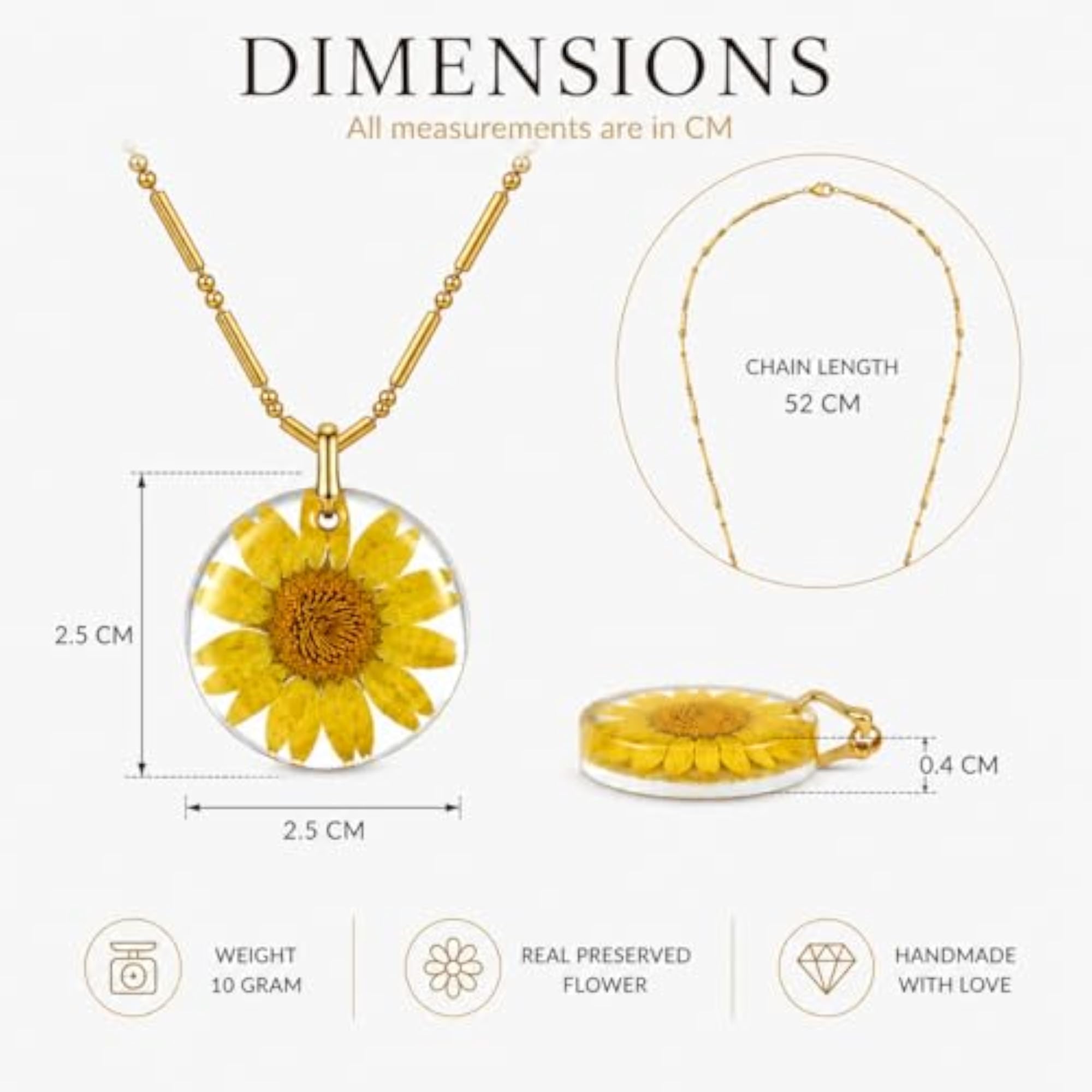 Real Dried Yellow Flower Resin Pendant Necklace, Nature Inspired