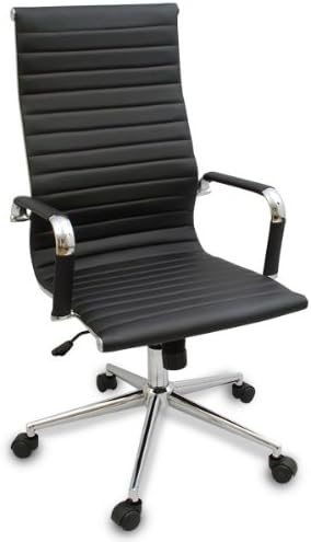 The "Gianni" Modern Ribbed High Back Chair w/ Tilt and Chrome Base (Black w/ Black Rim Wheels)