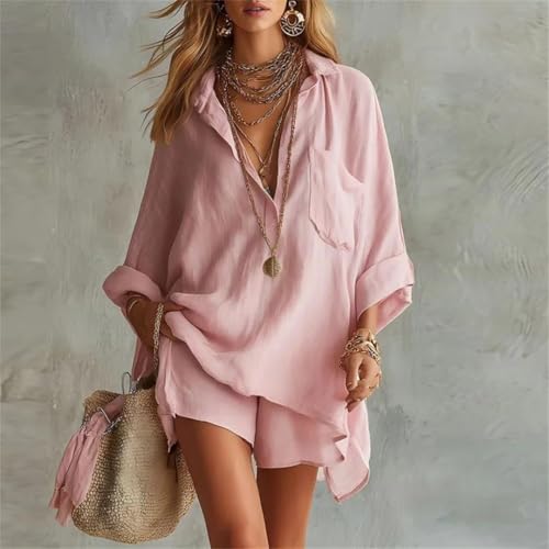 Ensemble 2 pièces sexy short taille haute et chemise col rabattu mode été femme