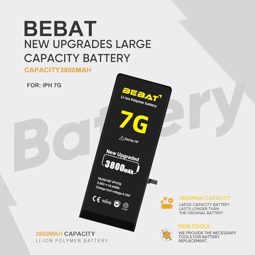 Image of Replacement for iPhone 7 Battery, 3800mAh High Capacity Li-ion Polymer Replacement Battery for Model (A1660 A1778 A1779) with Professional Repair Tool Kits