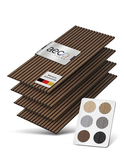 Aeco Sound® - Panneaux Acoustiques en Bois, 4 Pièces De 120x60 cm (= 2,88m²) - Feutre Acoustique (Noir) & Placage en Bois Véritable (Noyer) - Revêtement Mural 3D, Isolation Phonique