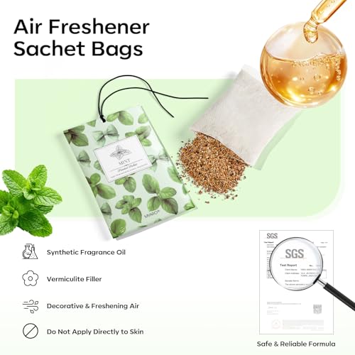 Image of MYARO 20 Pack Peppermint Scented Sachets for Drawer Closet & Car - Mint Air Freshener Bags for Small Space, Storage Bag, Trash Cans Home Fragrance