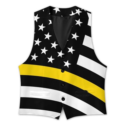 US Thin Yellow Line Flag Trendy Vest Suit for Men V Neck Formal Dress Waistcoat Vests Business Slim Fit2