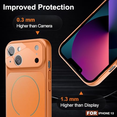 Image of SHINESTAR Premium Luxury Case Compatible with iPhone 13 | Protective Back Cover with Camera Lens Safety | Wireless Charging Support | Slim Fit Durable Design | Enhanced Grip Protection Orange