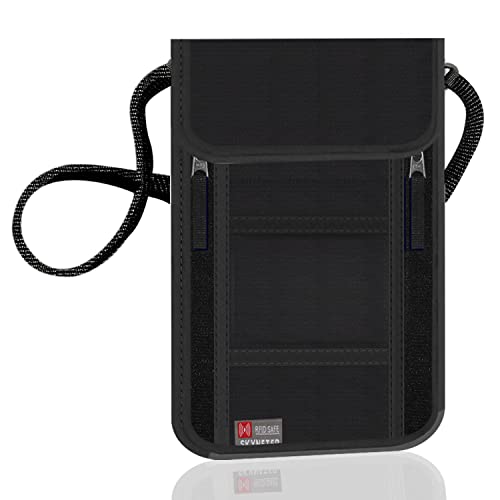 Zelbuck Brustbeutel Brusttasche mit RFID-Blockierung für Damen/Herren Leichte Reisegeldbeutel Tasche Reise-Pass-Tasche Neck Pouch für Passport, Kreditkarten, Münzen und Reise Zubehör (Schwarz) Cover