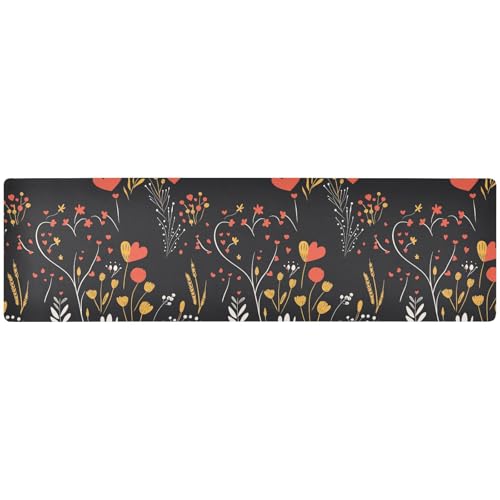 ZRWLUCKY Florals Beautiful Line Black Long Trivets for Hot Pots and Pans, Heat Resistant Folding Mats for Countertop and Waterproof Pad for Hot Plate 39.40“X 11.80”, Extra Large