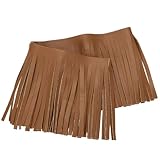 QUARKZMAN 1 Yarda De Flecos De Cuero PU, 4 Pulgadas (10cm) De Ancho Flecos De Cuero De Doble Cara Para Costura DIY Manualidades Ropa Bolsos Decoración, Camel