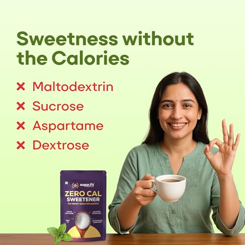 Image of Sugar.fit Zero Calorie Stevia Sweetener | 100% Plant-Based Stevia & Erythritol Blend, Zero Glycemic Index, Sugar-Free, No Bitter Aftertaste, Keto-Friendly, 1:1 Sugar Replacement - 400g (Pack of 3)